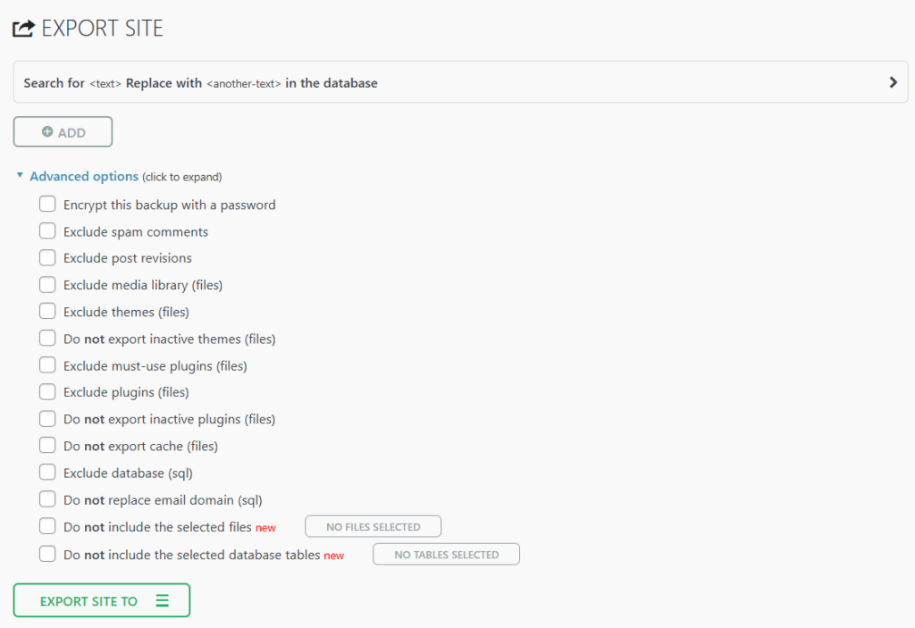 all in one wp migration - export