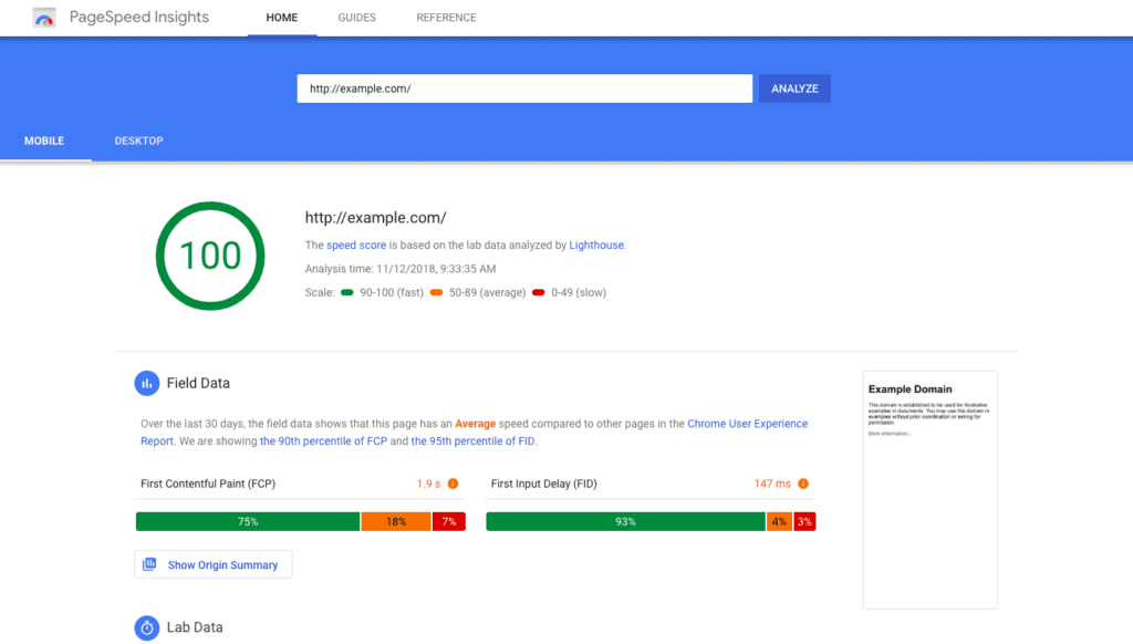 google page speed test