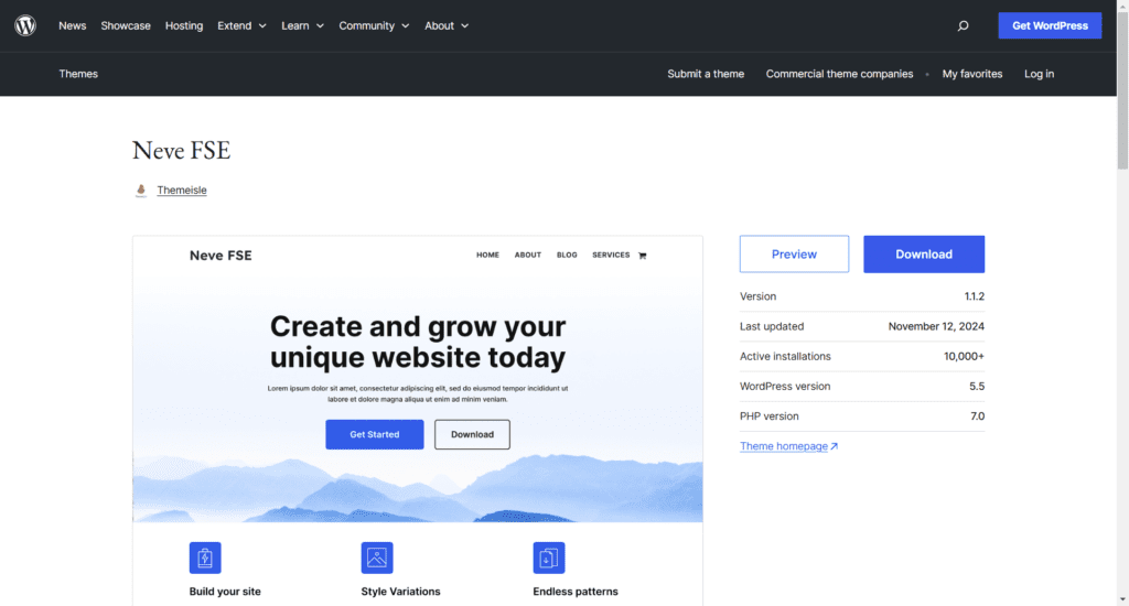 Neve wordpress FSE theme